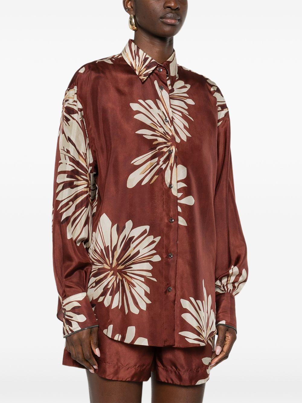 Bloom Print silk pongée shirt with monili MQ967RH206 C008 BRUNELLO CUCINELLI 