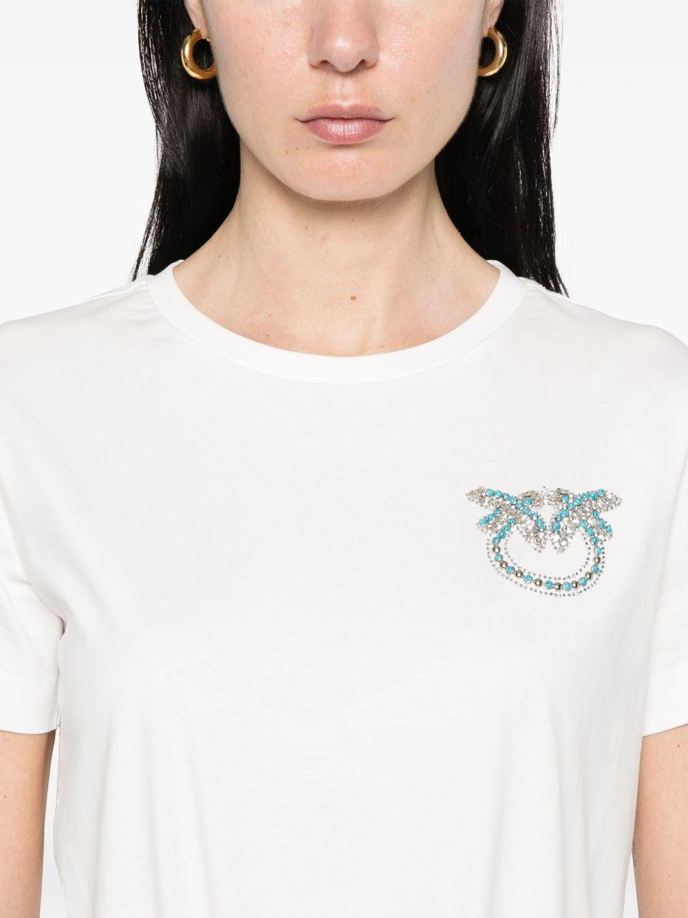 Short-sleeved T-shirt with bejewelled Love Birds embroidery 103320 A2G7Z05 PINKO 
