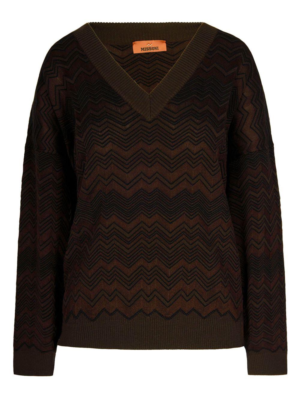 Oversized v-neck sweater in chevron pattern DS25WN14 BK01CPS80E1 MISSONI 