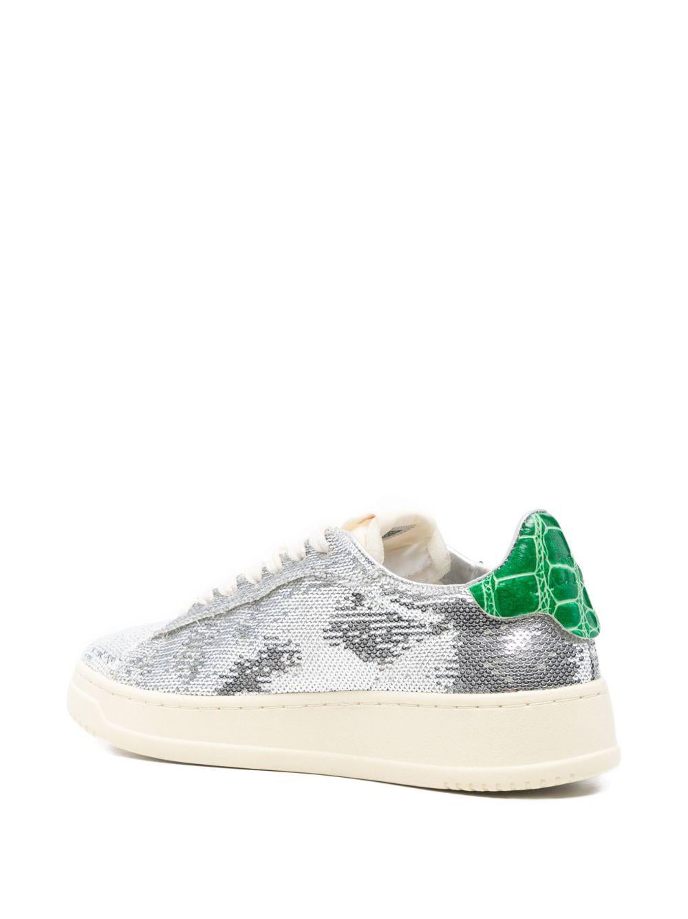 Autry Bloom collection<BR/>DALLAS LOW 'SPARKLING' SNEAKERS IN SILVER AND GREEN SEQUINS ADLW TI01PAILLET/CROSILVER/GRN AUTRY 