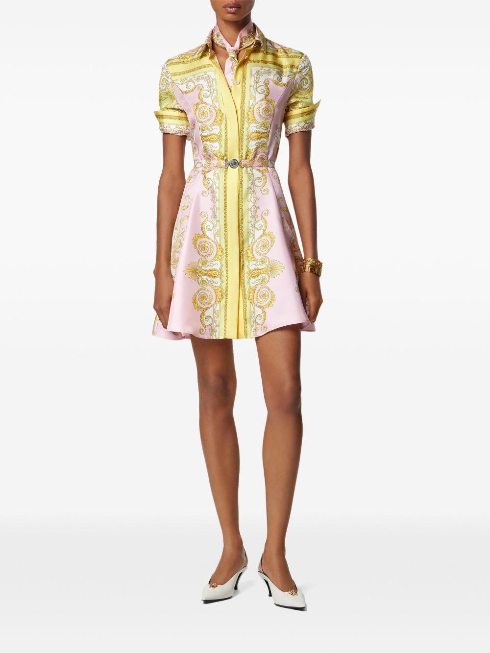 Printed Silk Twill Mini Shirt Dress 1018933 1A171655Y590 VERSACE 