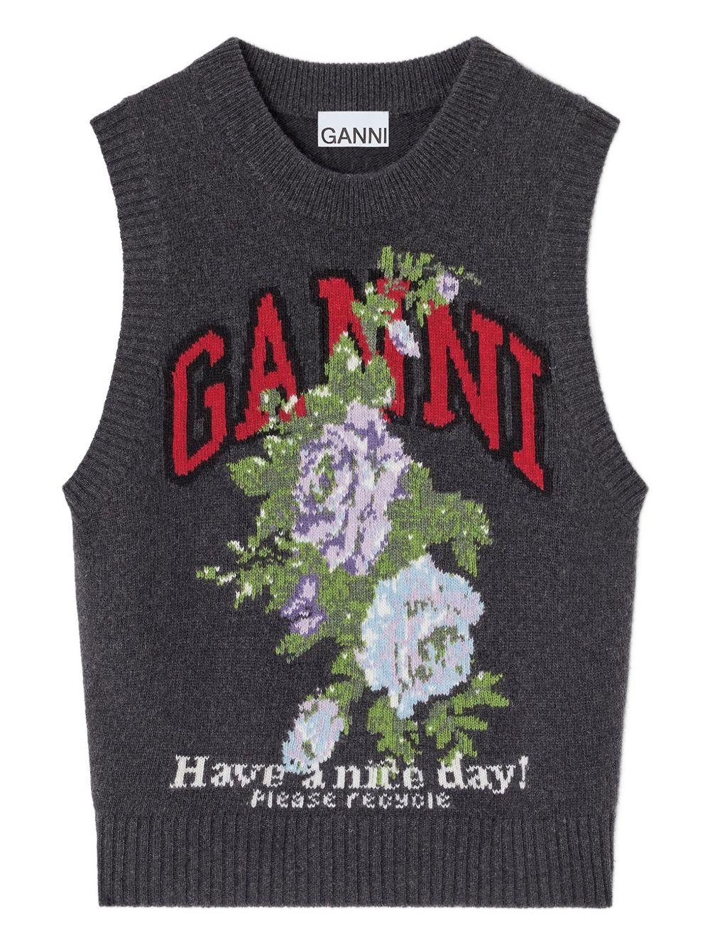 Dark Grey Rose Wool Vest K2596 252 GANNI 