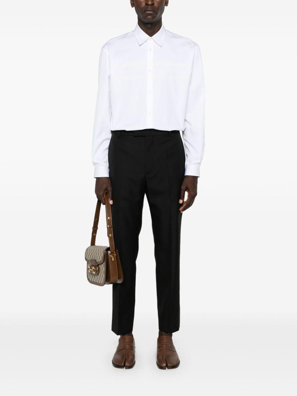 Logo-embroidered twill tailored trousers<BR/><BR/><BR/><BR/> 791156 ZAMII1000 GUCCI 
