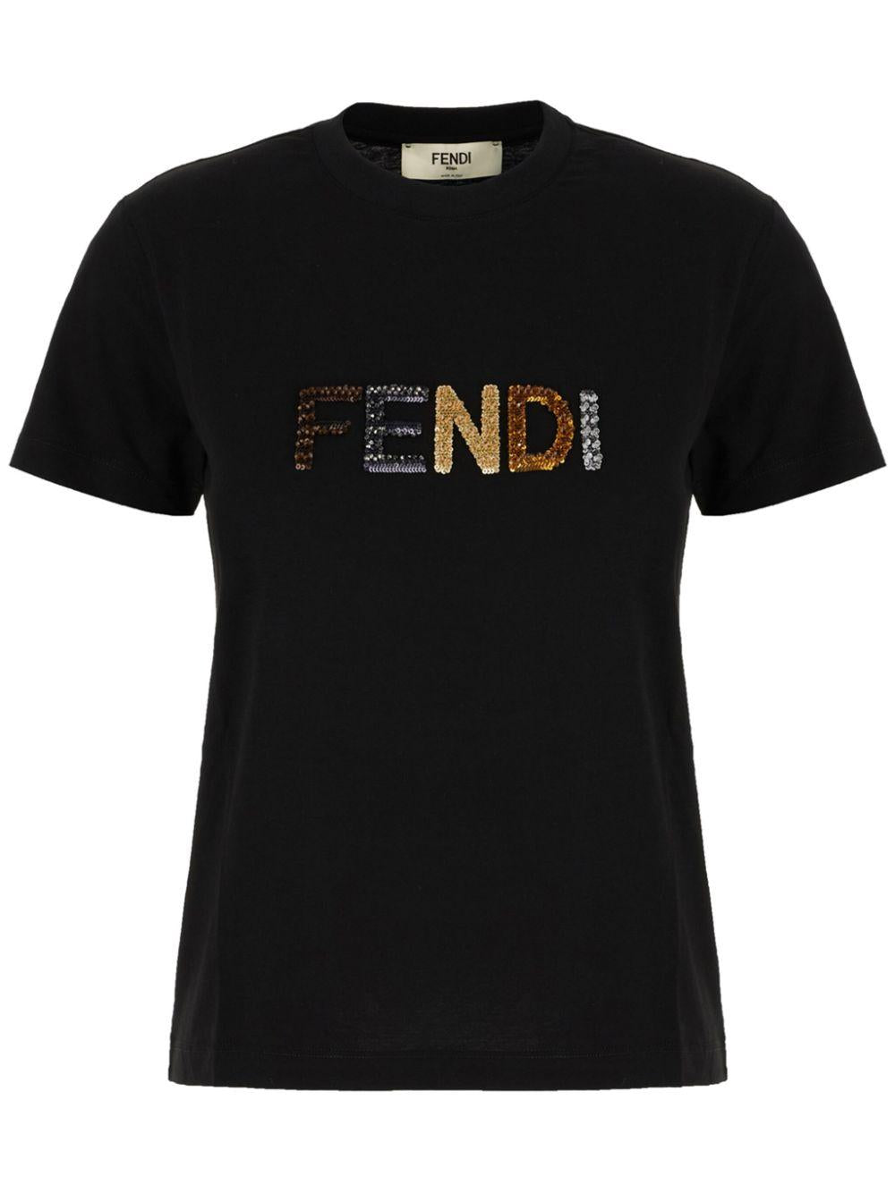 Sequinned-logo T-shirt<BR/><BR/><BR/> FS7254 AT2DF0GME FENDI 