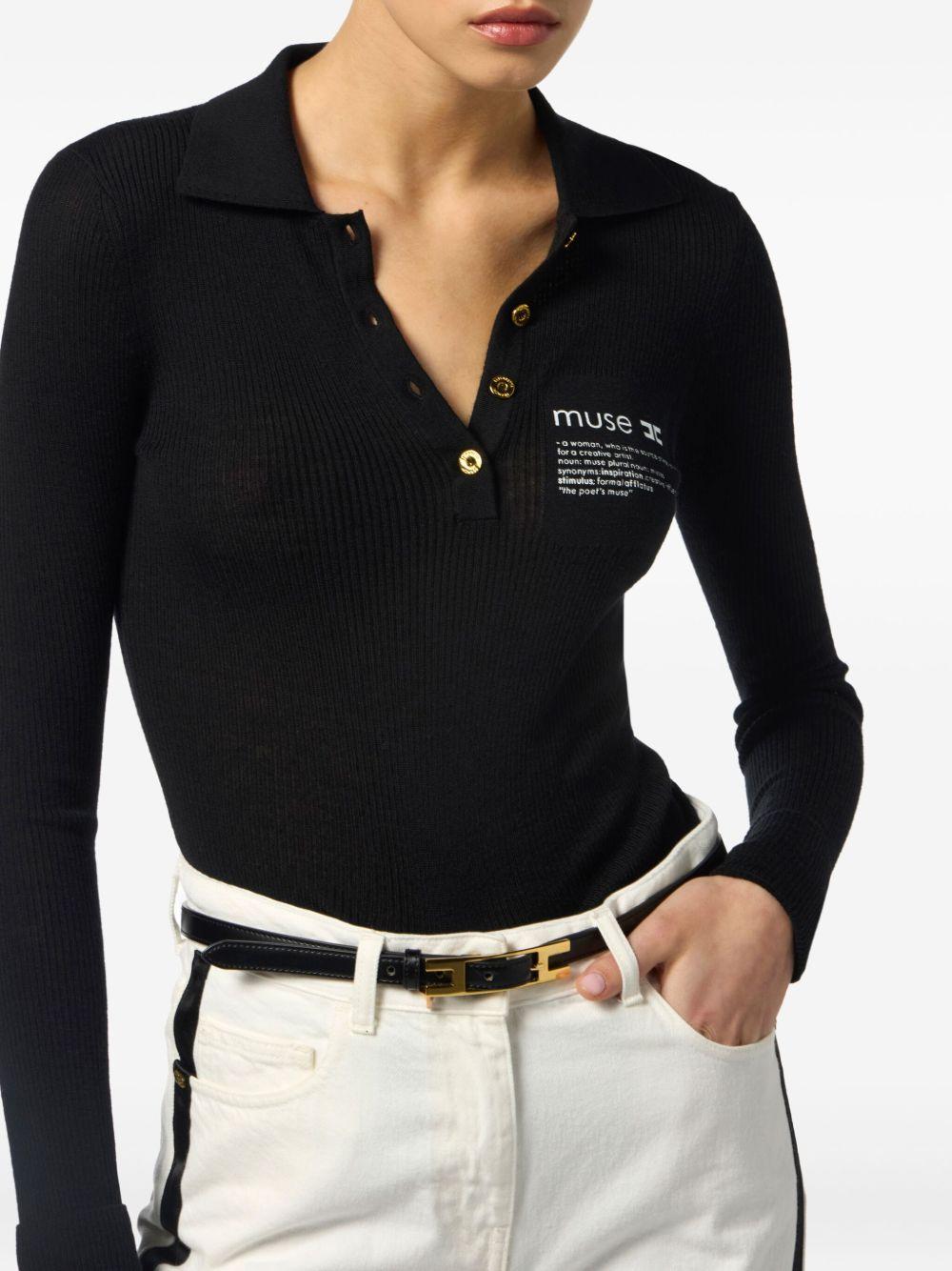 Knit polo shirt with lettering detail MK40B57E2 110NERO ELISABETTA FRANCHI 