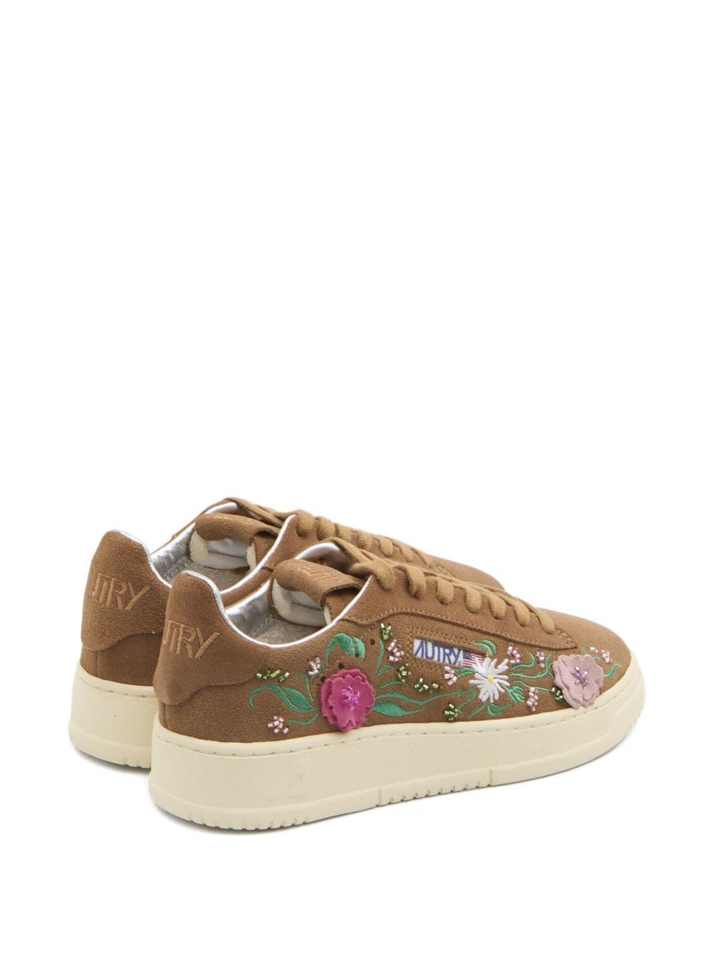 Autry Bloom collection<BR/>DALLAS LOW 'FLORAL' SNEAKERS IN BROWN SUEDE ADLW EY01SUEDE/EMBROCIGAR/PINK AUTRY 