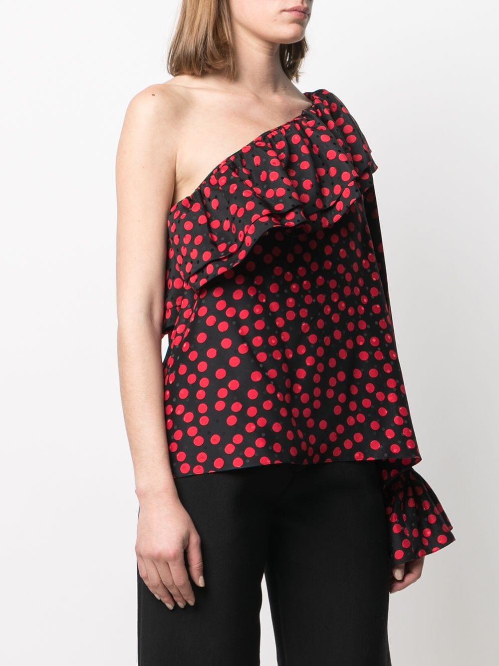 Black/red silk one-sleeve polka-dot silk blouse 646000Y8B07 1091 SAINT LAURENT 