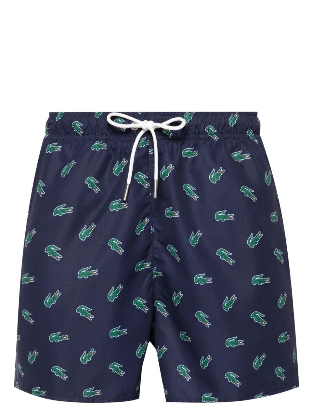 Blue Crocodile-print drawstring swim shorts MH7188 QRN LACOSTE 