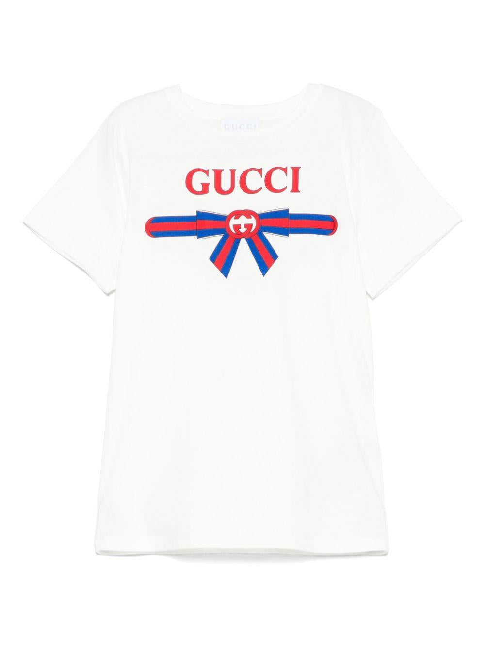 Logo-print T-shirt<BR/><BR/> 610190 XJG0K9214 GUCCI KIDS 