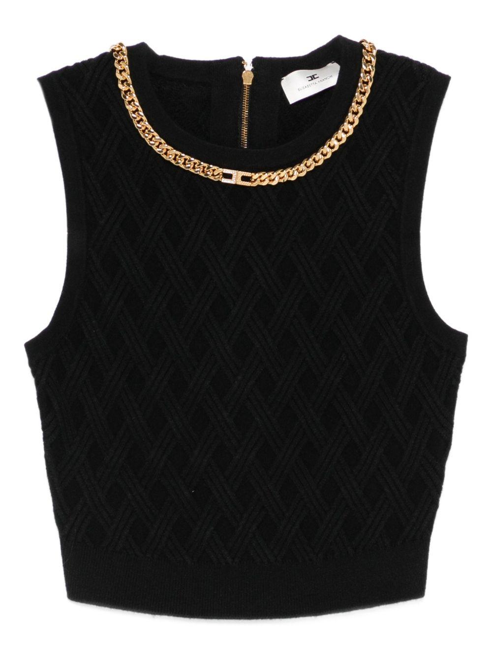 Top in knit fabric with diamond pattern and jewel details TK60B56E2 110 ELISABETTA FRANCHI 