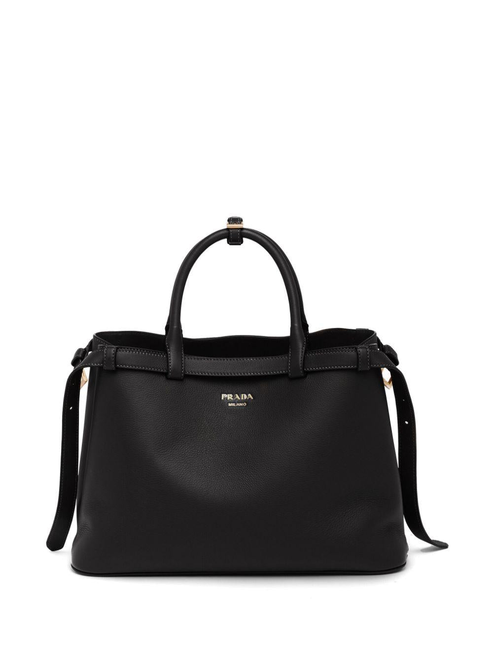 Logo-plaque leather tote bag<BR/><BR/><BR/> 1BA417 2CYSF0002 PRADA 