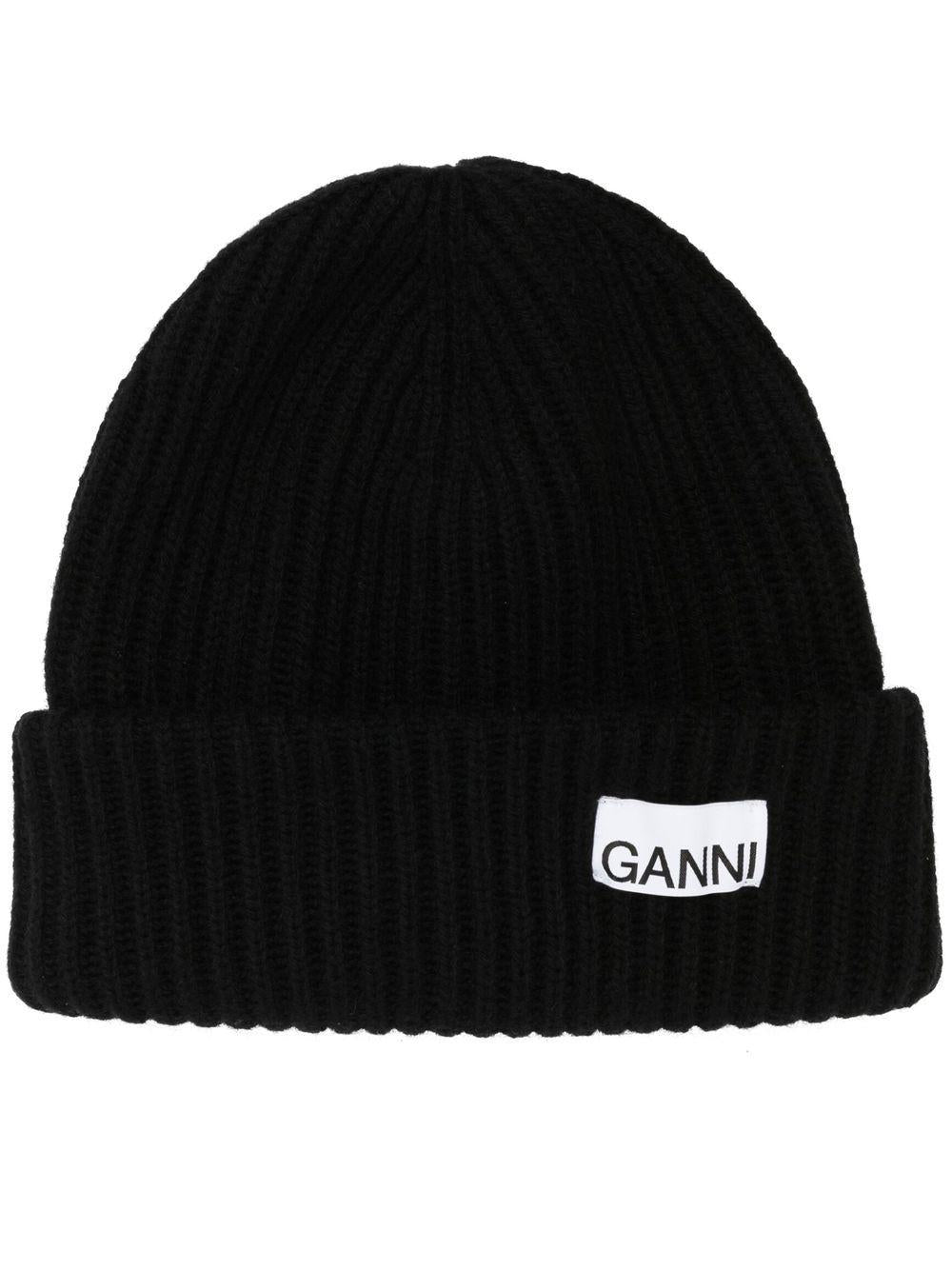Logo-patch ribbed-knit beanie A4429 099 GANNI 