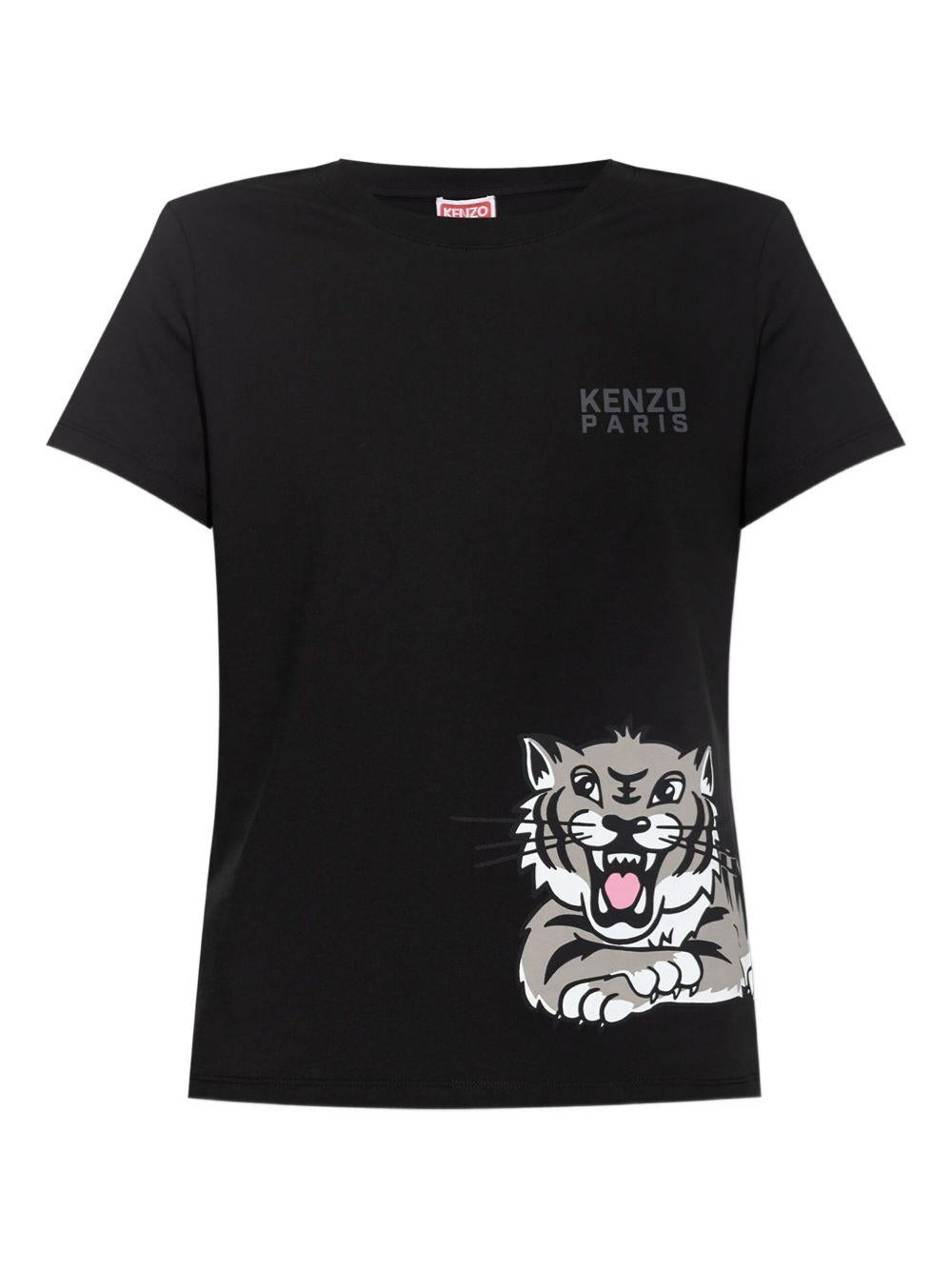 T-shirt with logo and tiger print FF62TS2544SO 99JBLACK KENZO 