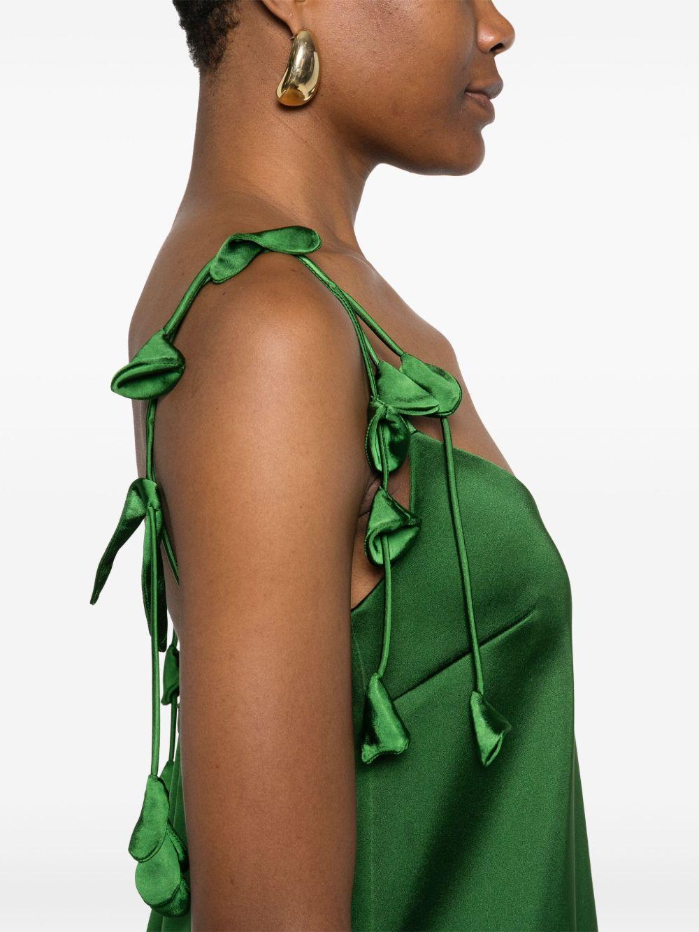 Satin flower-embellished mini dress<BR/><BR/> 084S GREEN SELF-PORTRAIT 
