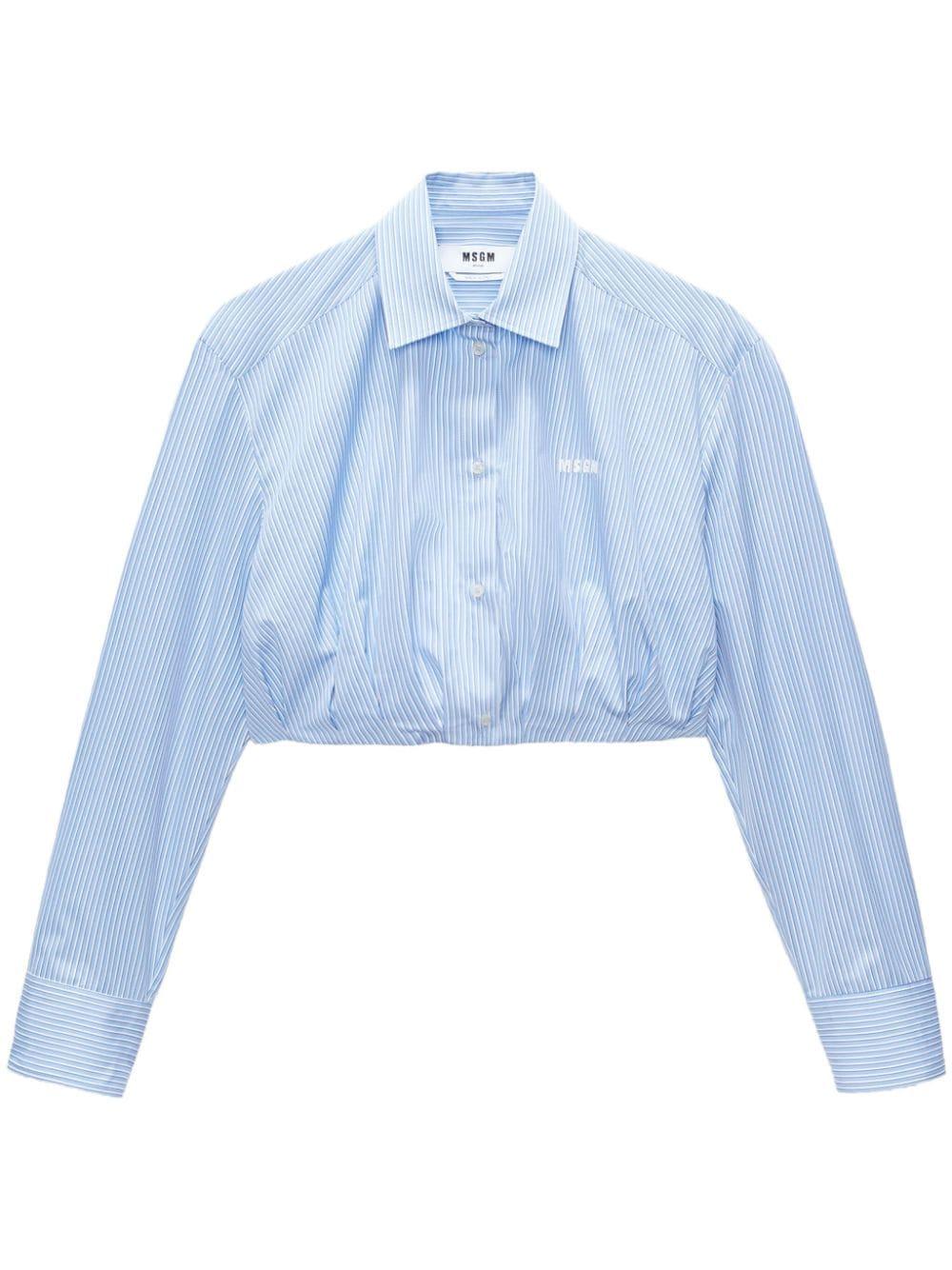 Logo-embroidered striped cropped shirt<BR/><BR/><BR/> 3741MDE05X 24761584 MSGM 