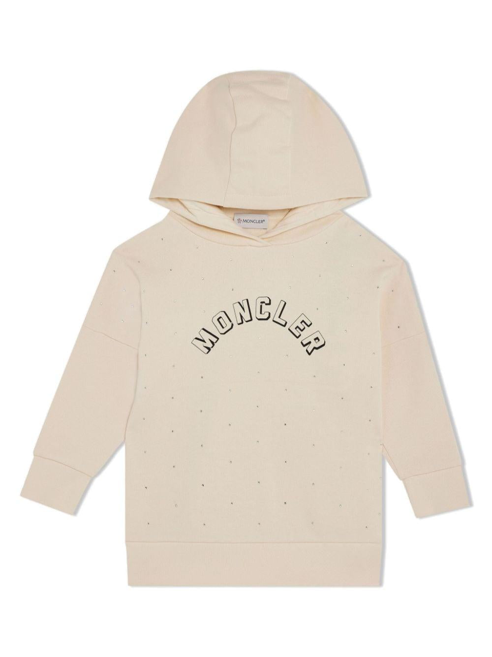 Rhinestone-embellished logo-print cotton hoodie<BR/><BR/><BR/> 8I00008 899PS050 MONCLER KIDS 