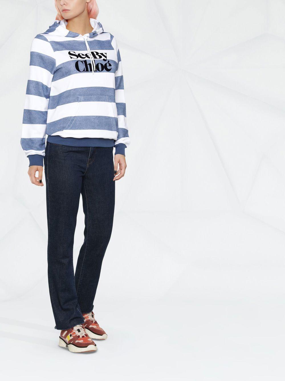 chalk white/steel blue  striped logo-print hoodie CHS22AJH10080 99G SEE BY CHLOÉ 
