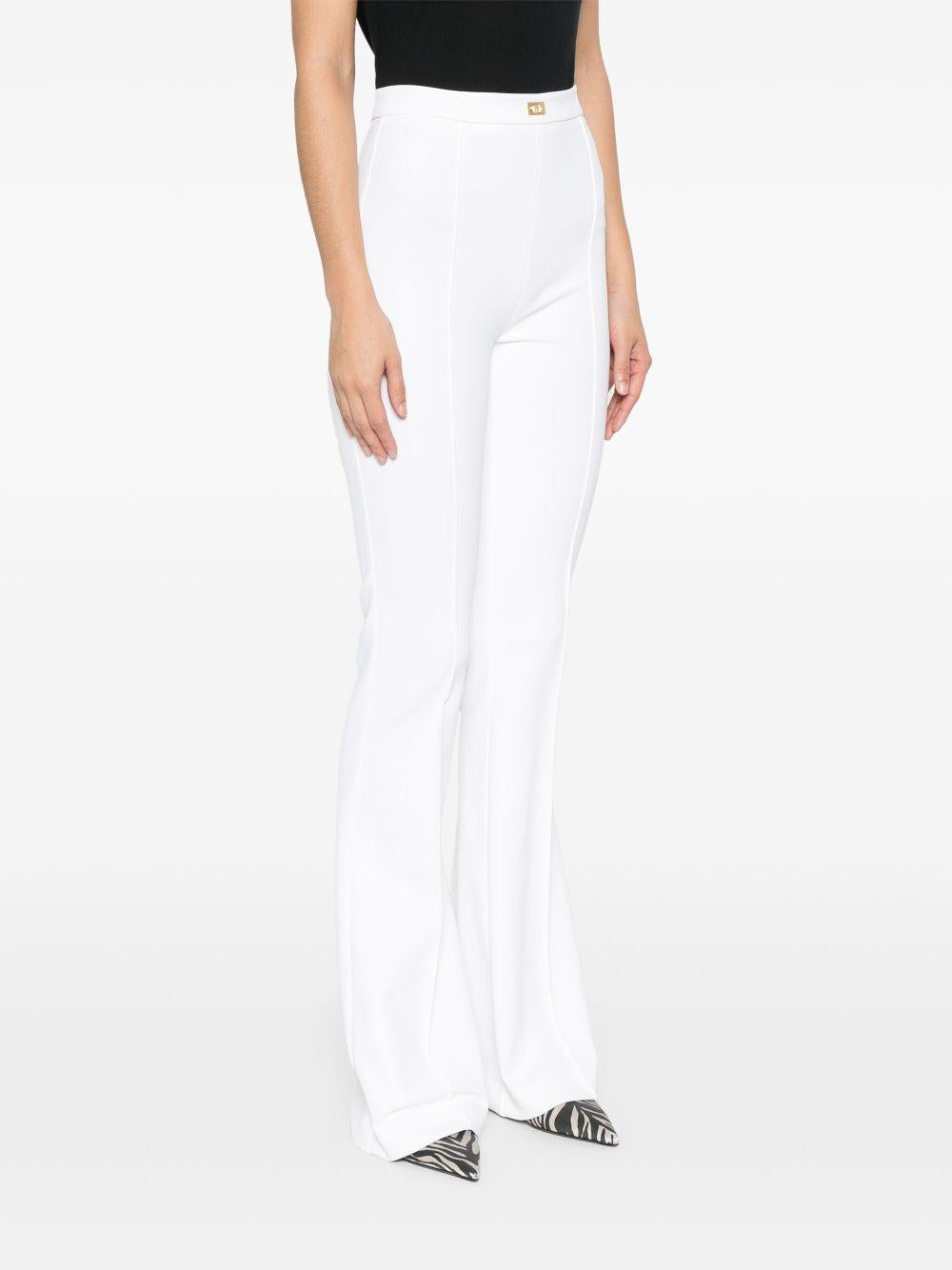 Crêpe bell-bottom trousers with logo plaque PA07951E2 360 ELISABETTA FRANCHI 