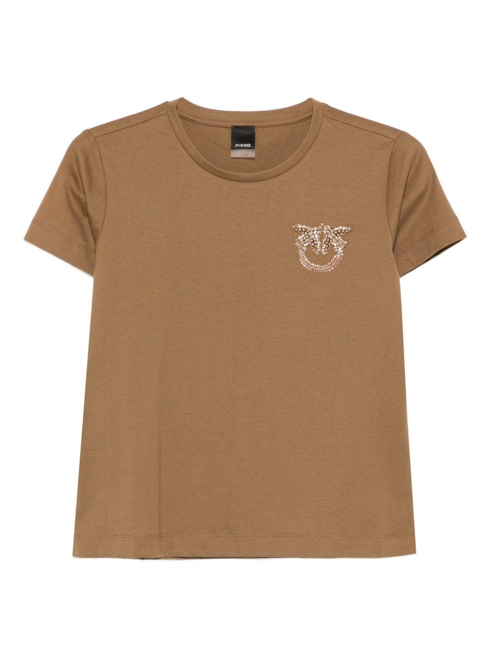 T-shirt with crystal-embroidered Love Birds logo 103320 A2RNM10 PINKO 
