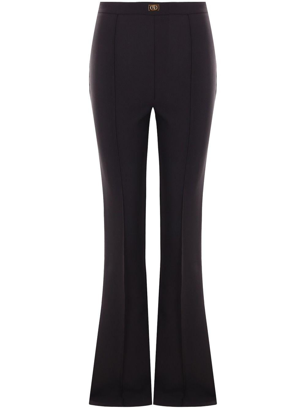 Crêpe bell-bottom trousers with logo plaque PA07951E2 110 ELISABETTA FRANCHI 