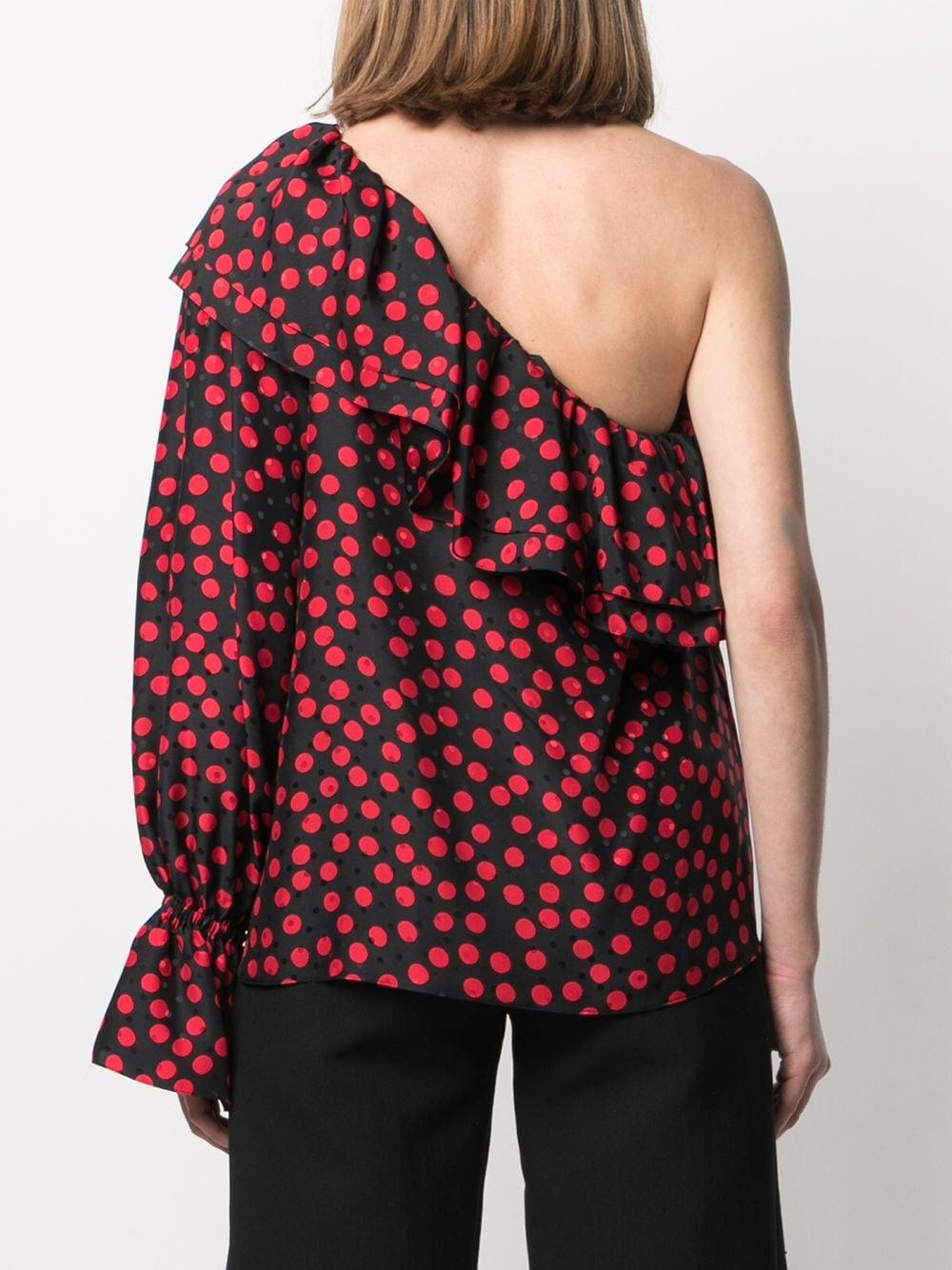 Black/red silk one-sleeve polka-dot silk blouse 646000Y8B07 1091 SAINT LAURENT 