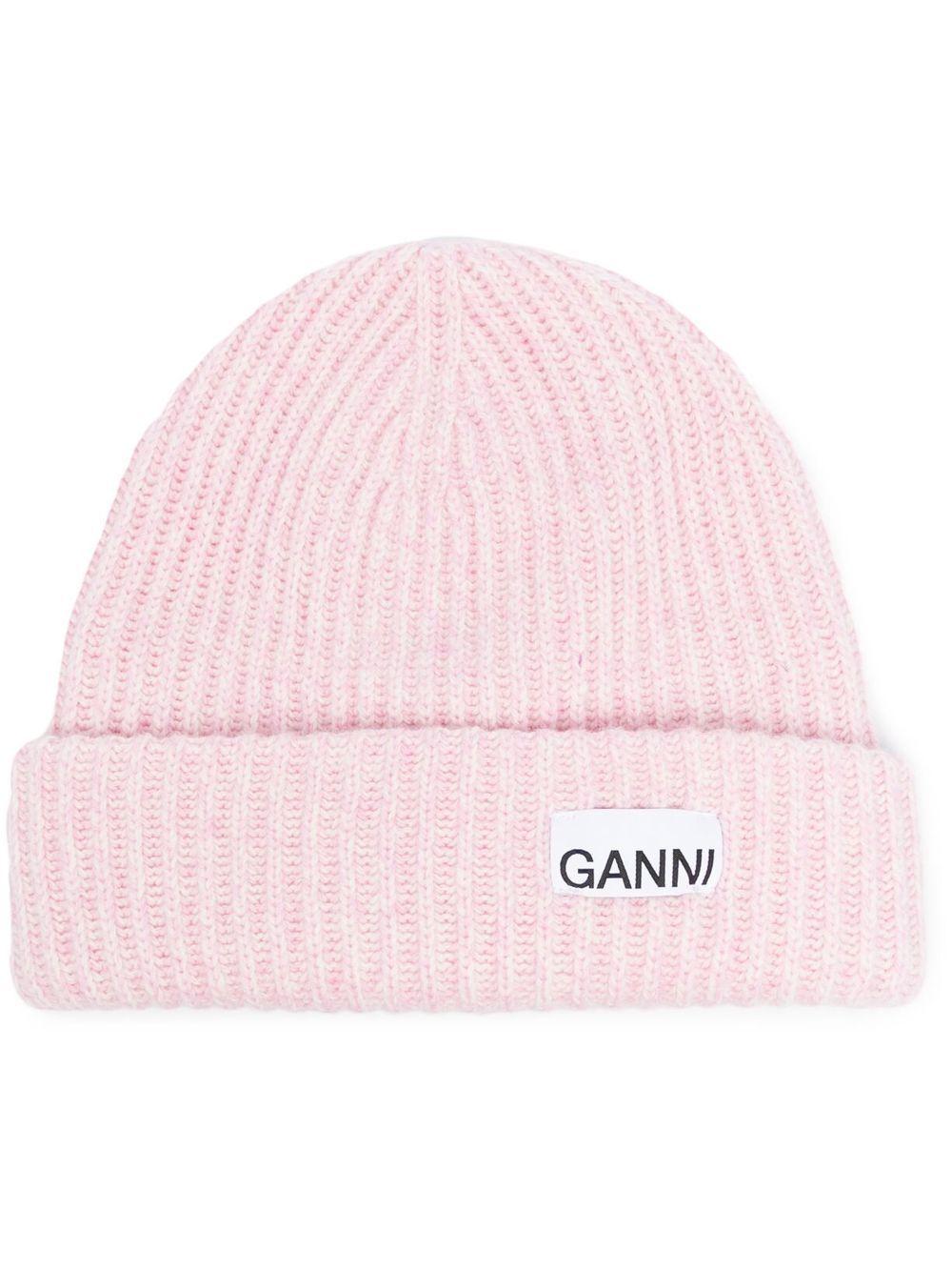 Logo-patch ribbed-knit beanie A4429 395 GANNI 