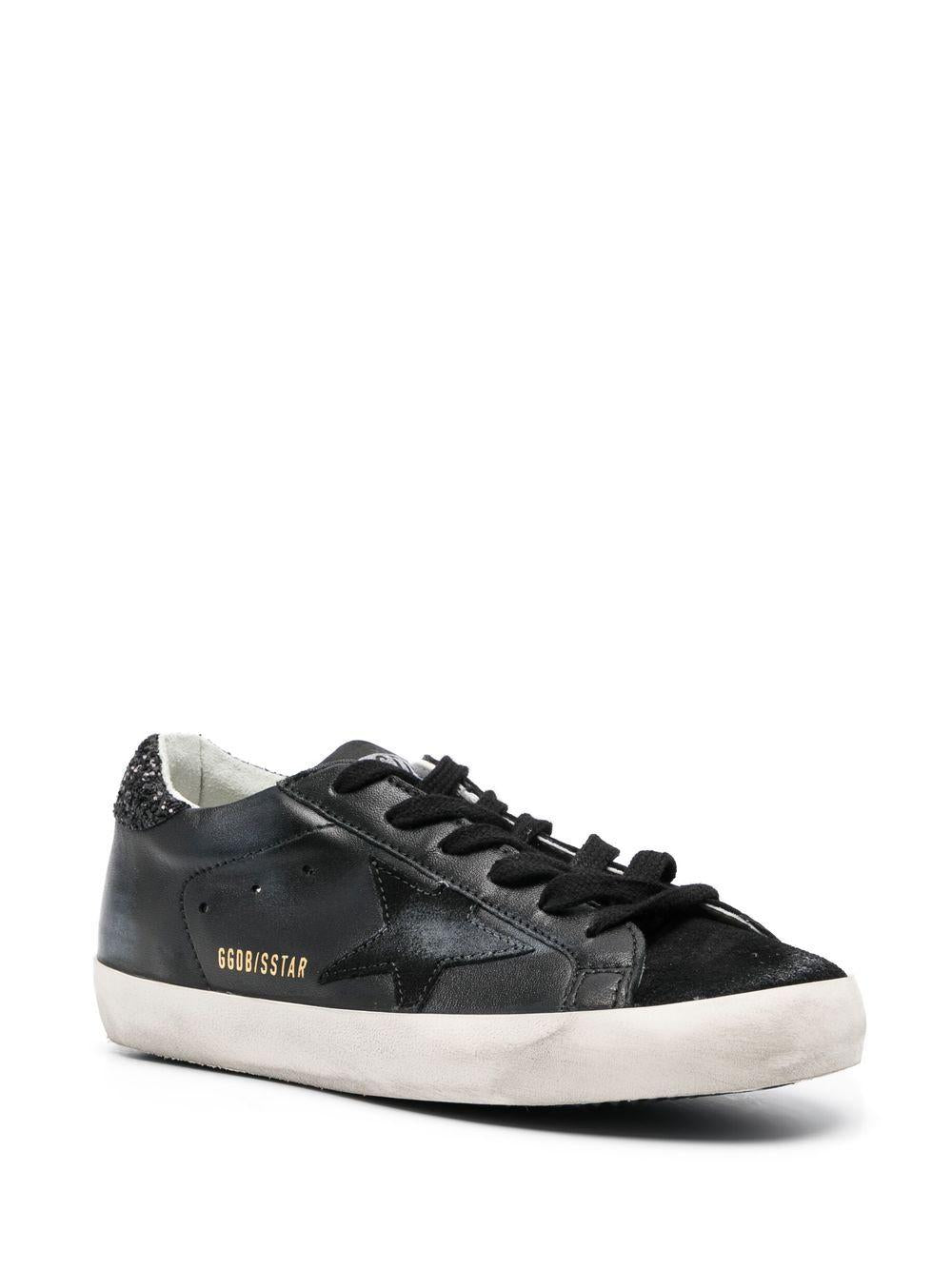 SUPER STAR LEATHER UPPER AND HEEL SUEDE TOE GLITTER STAR SNEAKERS GWF00101 F00346390100 GOLDEN GOOSE 