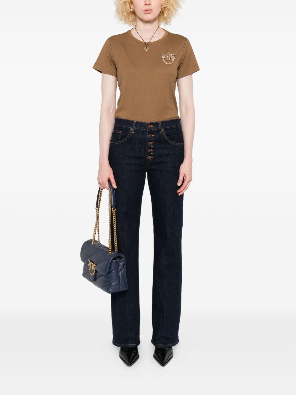 T-shirt with crystal-embroidered Love Birds logo 103320 A2RNM10 PINKO 