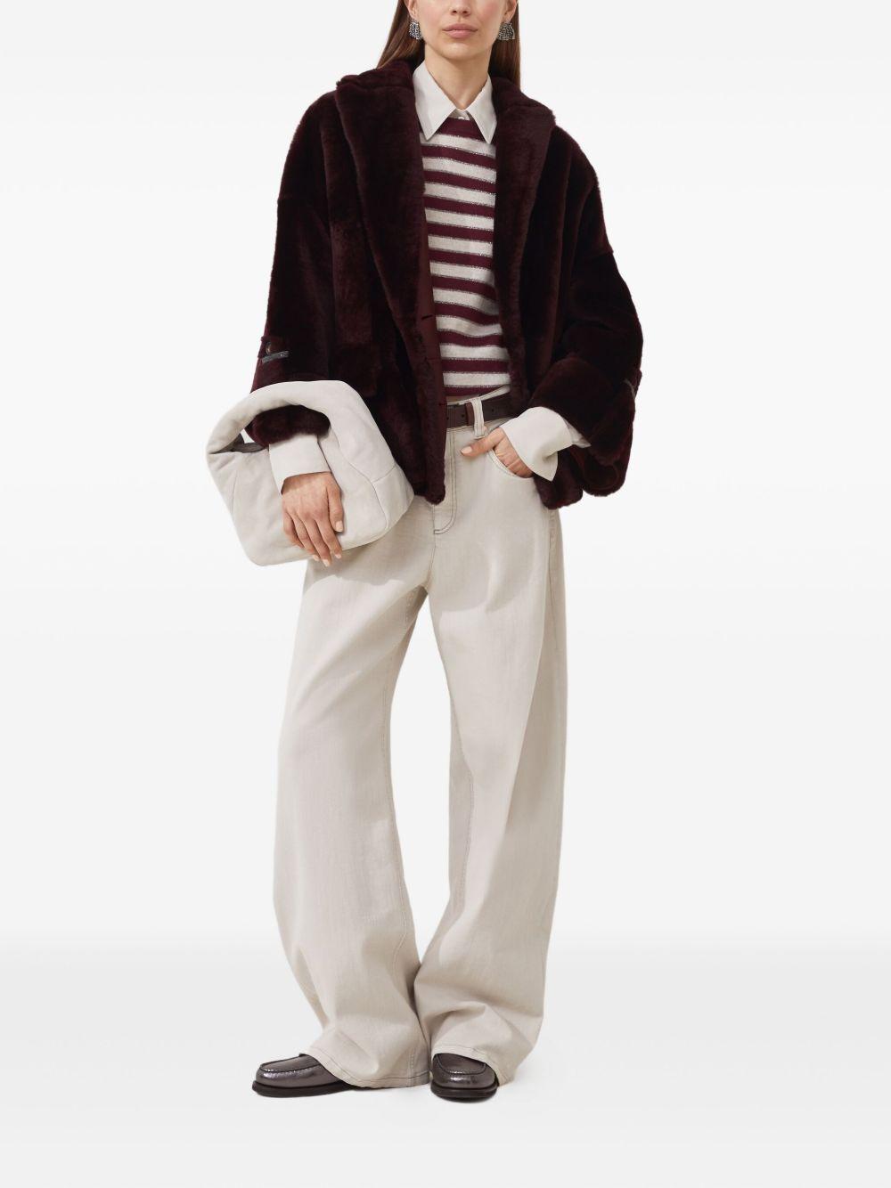 Stretch dyed denim loose barrel trousers with monili MH137P4021 C9443 BRUNELLO CUCINELLI 