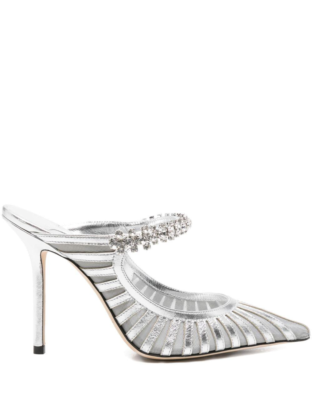 Patent Leather Mules with Crystal Strap BING100GDJ SILVER JIMMY CHOO 