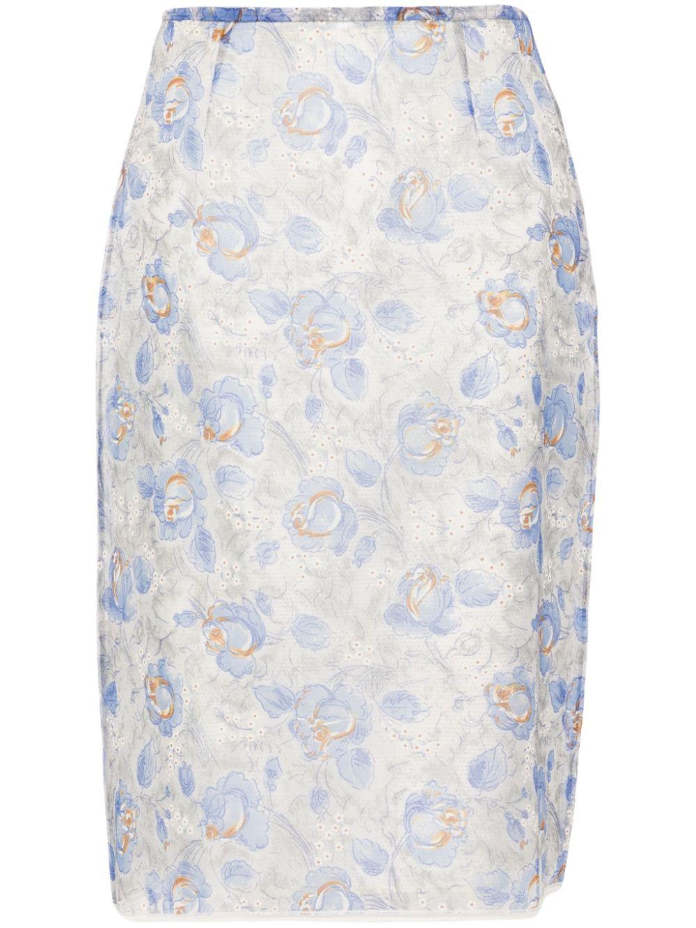 Floral-print sheer pencil skirt<BR/><BR/><BR/> P123J 15AEF0013 PRADA 