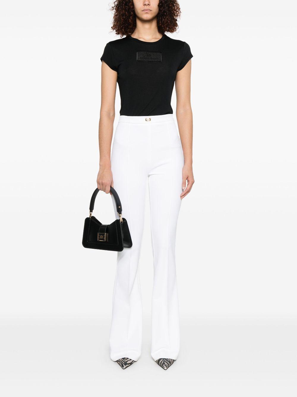 Crêpe bell-bottom trousers with logo plaque PA07951E2 360 ELISABETTA FRANCHI 