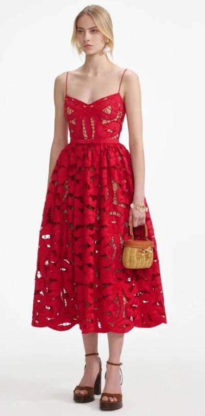 Red Bow Embroidered Midi Dress 013M RED SELF-PORTRAIT 
