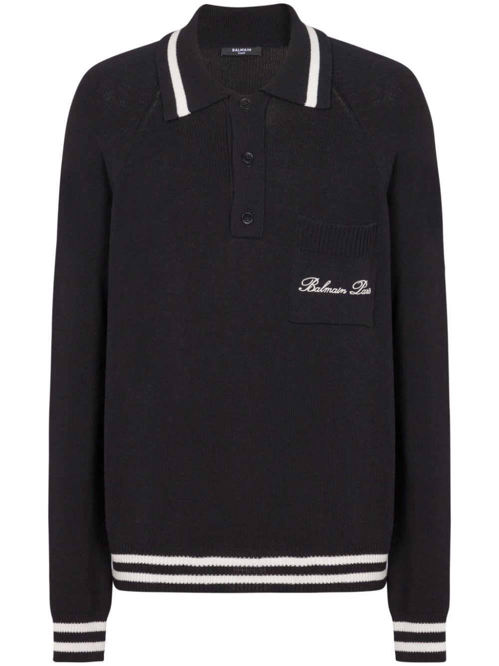 Logo-embroidered long-sleeved polo shirt<BR/><BR/><BR/> DH1GD040KF96 EER BALMAIN 