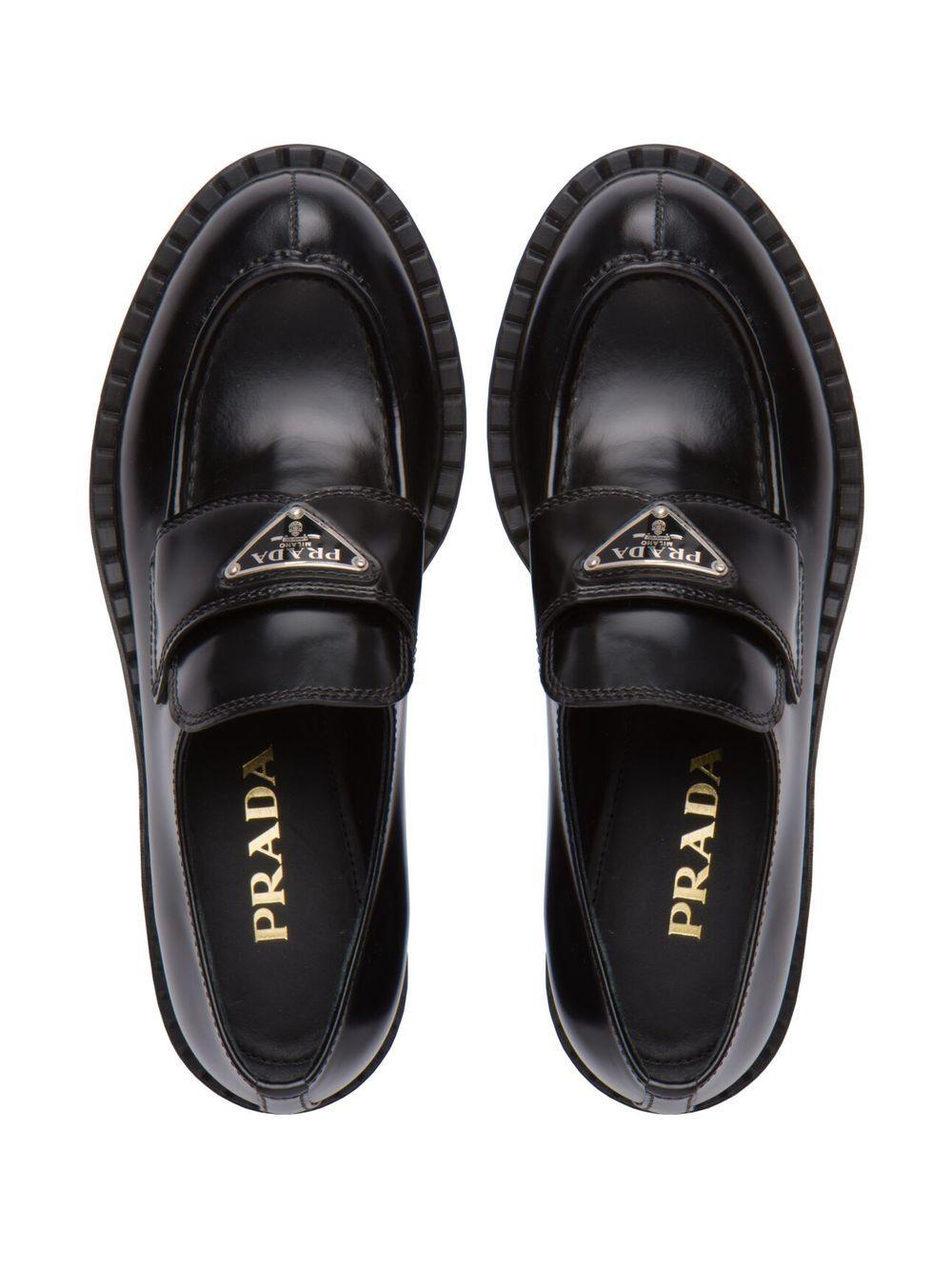 Black brushed leather loafers<BR/><BR/><BR/> 1D246M ULSF0002 PRADA 