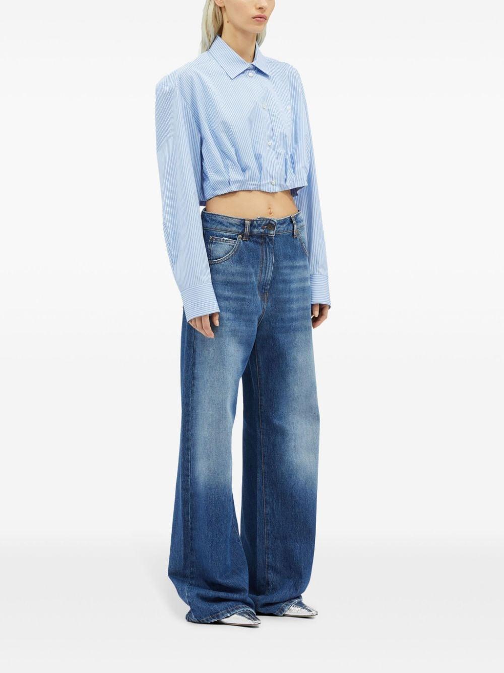 Logo-embroidered striped cropped shirt<BR/><BR/><BR/> 3741MDE05X 24761584 MSGM 