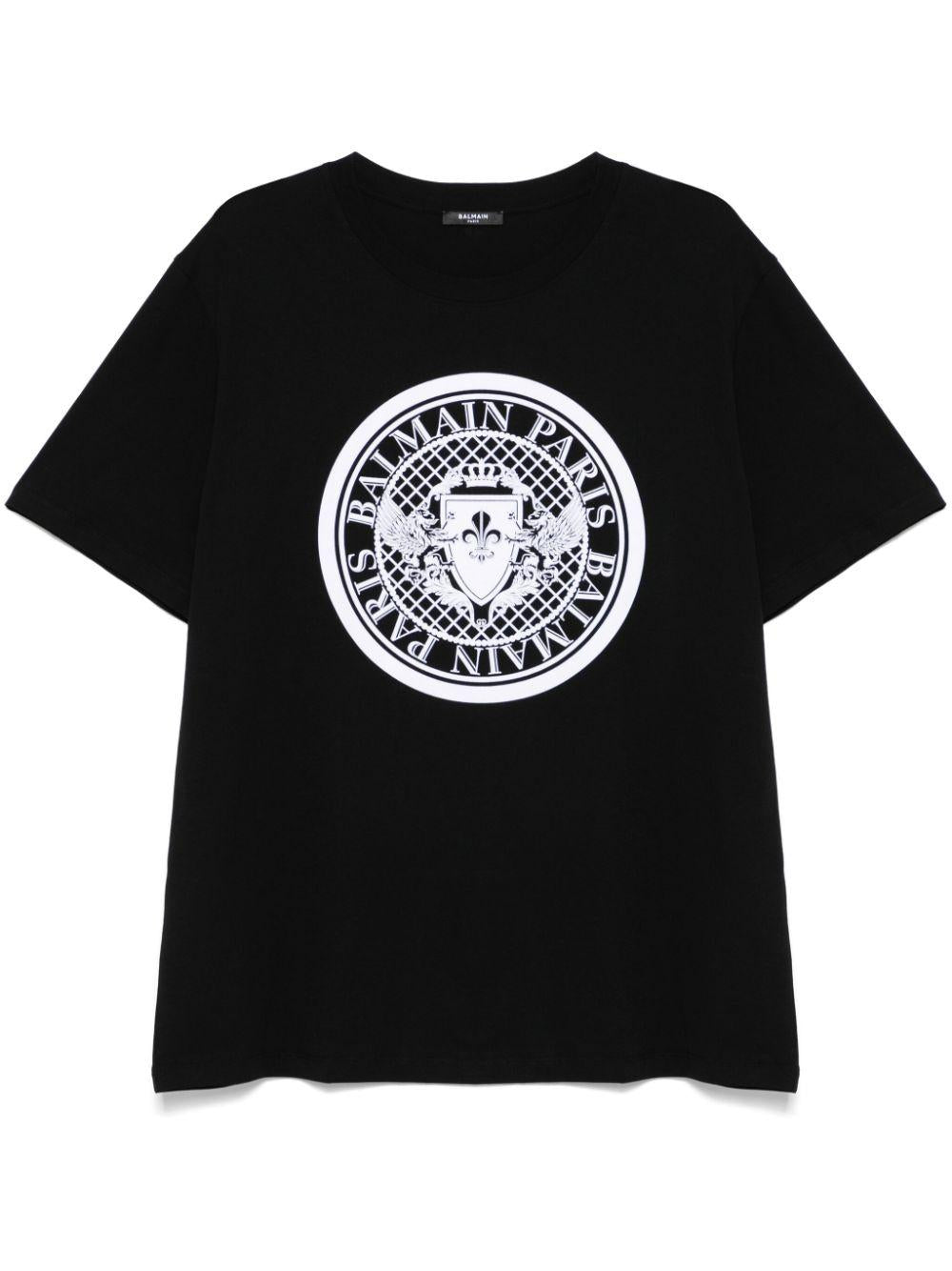 Flocked-logo T-shirt<BR/><BR/><BR/> EH1EG010BB17 EAB BALMAIN 