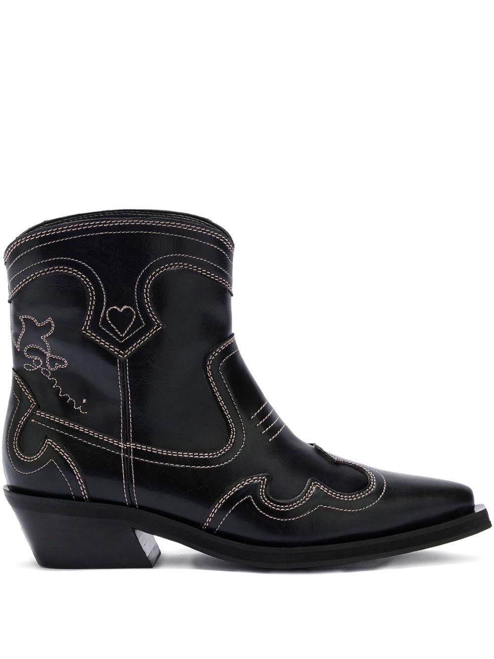 Embroidered Western ankle boots with low shaft B1010028 475 GANNI 