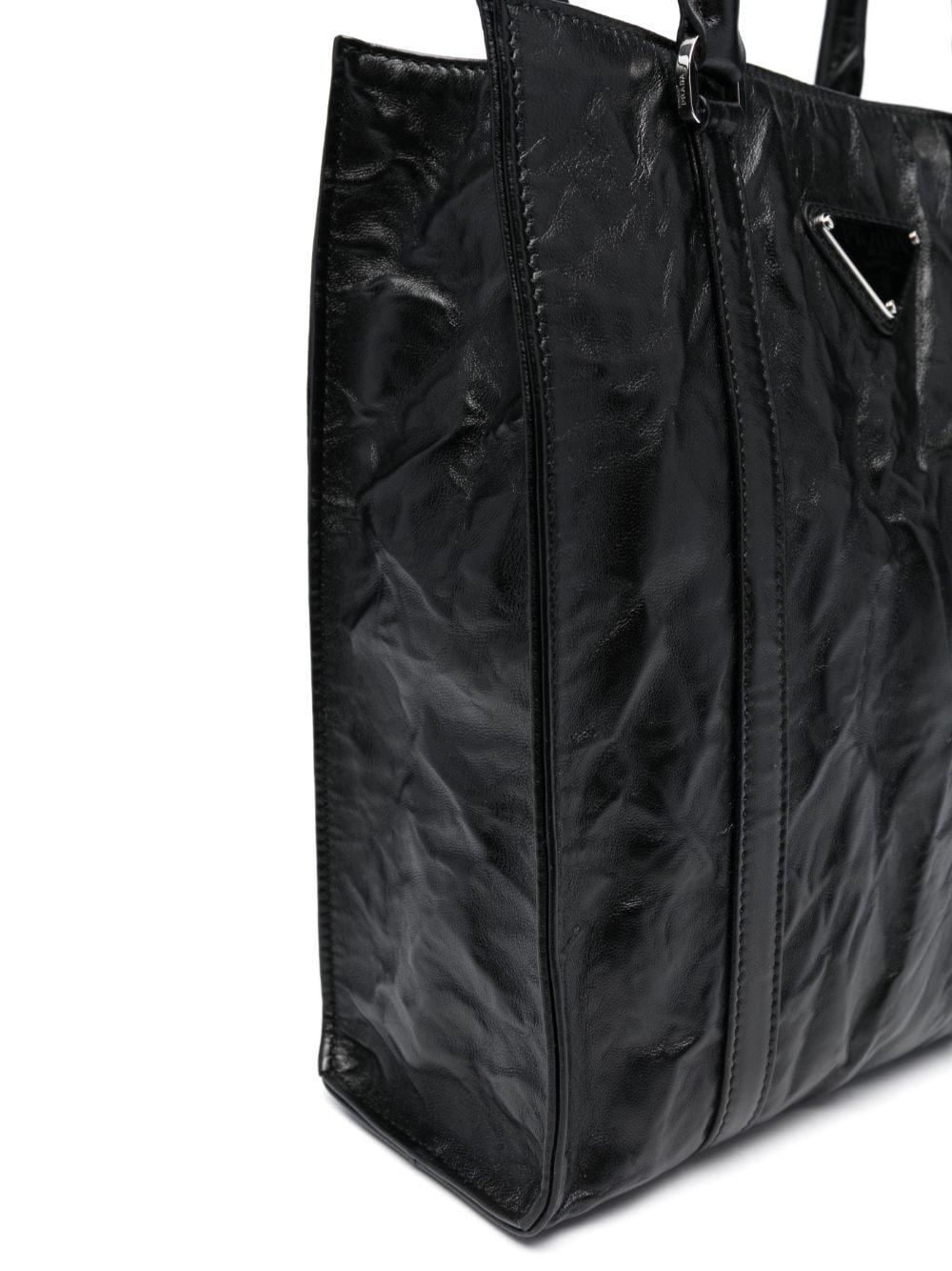 Logo-plaque crinkle-effect tote bag 1BG458 UVLF0002 PRADA 