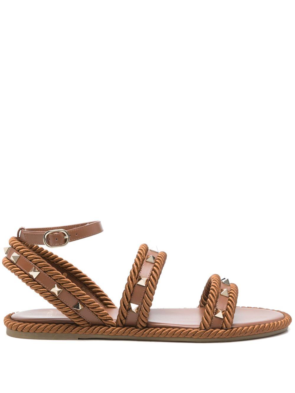 Caramel Fabric Rockstud Sandals 6W2S0KW8BAE N58 VALENTINO GARAVANI 