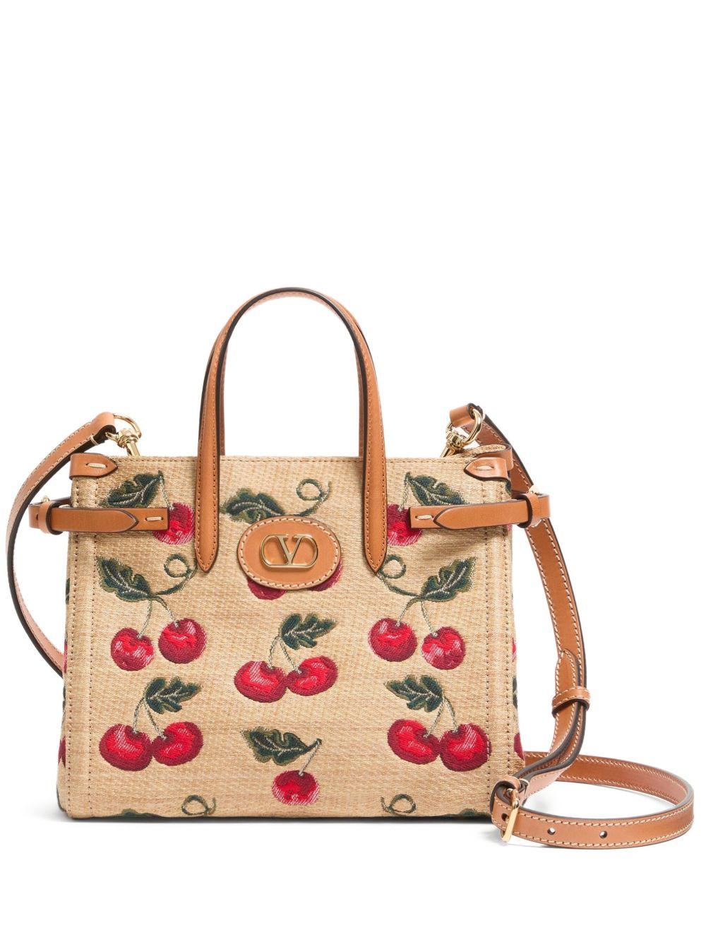 SMALL SHOPPING BAG IN JACQUARD RAFFIA WITH CHERRYFIC PATTERN 6W0B0R20MCZ R9F VALENTINO GARAVANI 