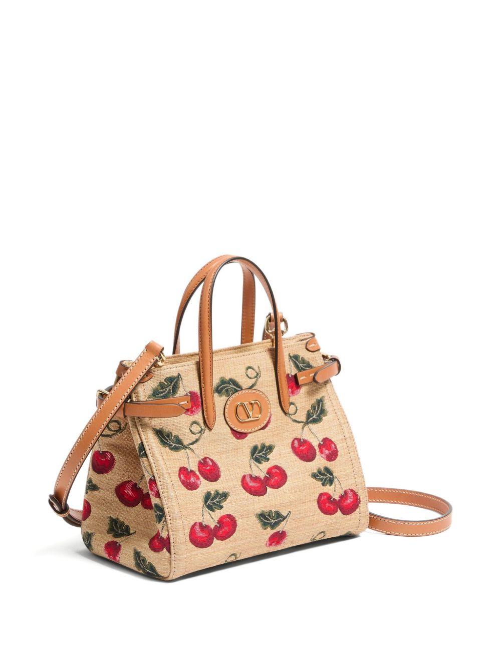 SMALL SHOPPING BAG IN JACQUARD RAFFIA WITH CHERRYFIC PATTERN 6W0B0R20MCZ R9F VALENTINO GARAVANI 
