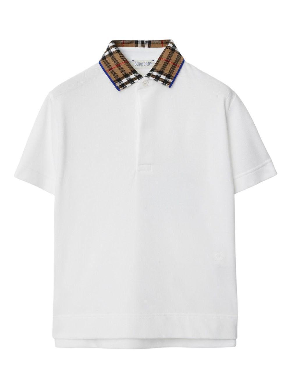 Check-collar cotton polo shirt<BR/><BR/> 8073160 A1464 BURBERRY KIDS 