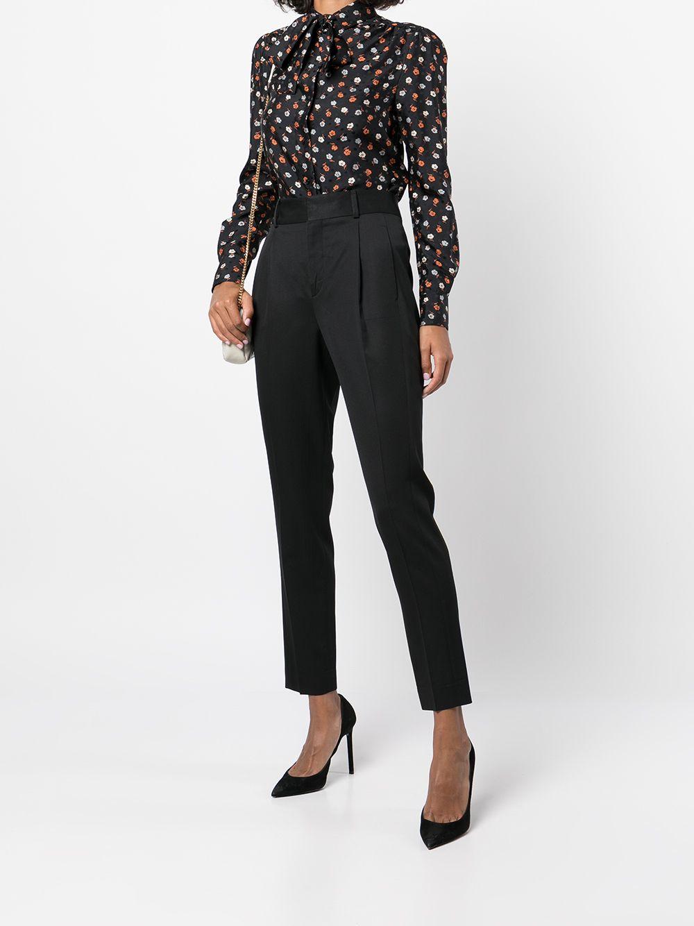 Black/orange/white cotton floral-print long-sleeve blouse 660889Y5D17 1084 SAINT LAURENT 