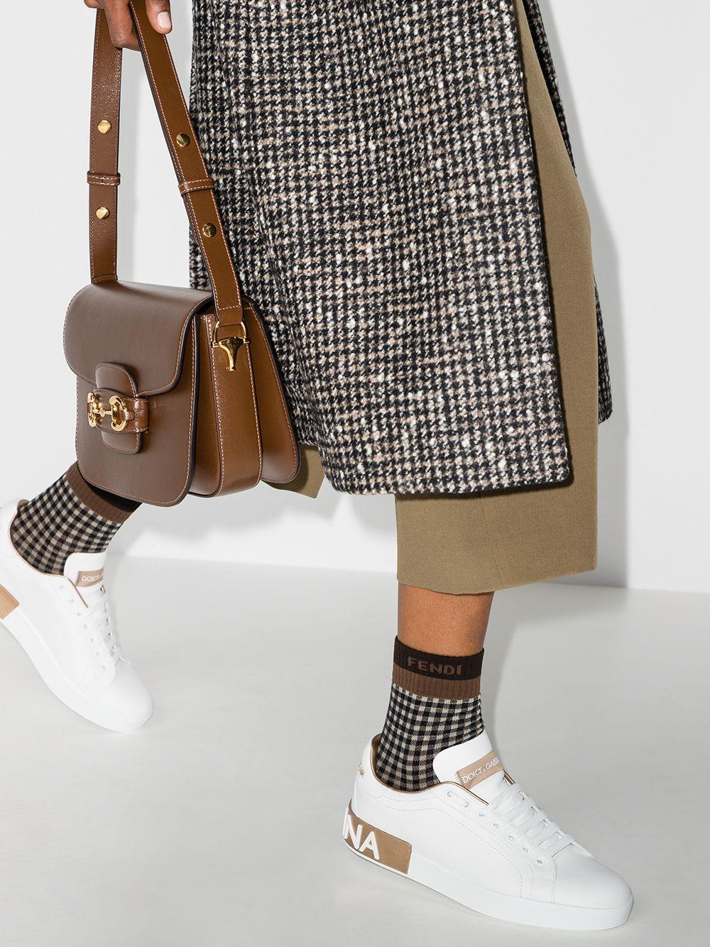 White/gold-tone calf leather Portofino leather logo-patch sneakers CK1544 AX6158L315 DOLCE & GABBANA 