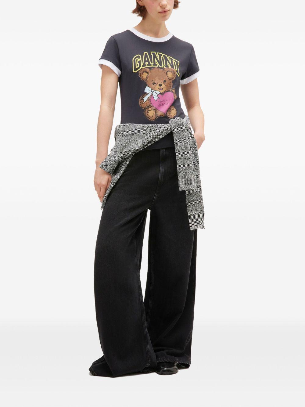Black Cropped Teddy T-shirt T4335 252 GANNI 