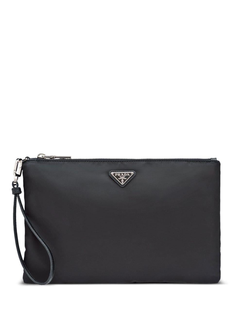 Re-Nylon triangle-logo clutch bag<BR/><BR/><BR/> 2NH006 2DMHF0002 PRADA 
