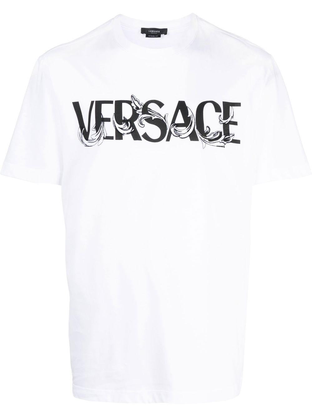 White logo-print short-sleeved T-shirt 1006974 1A049491W010 VERSACE 
