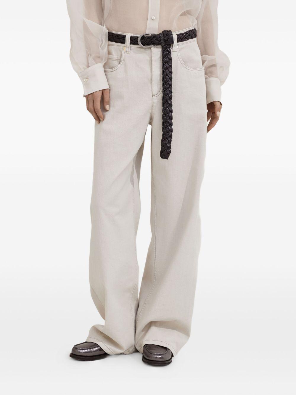 Stretch dyed denim loose barrel trousers with monili MH137P4021 C9443 BRUNELLO CUCINELLI 