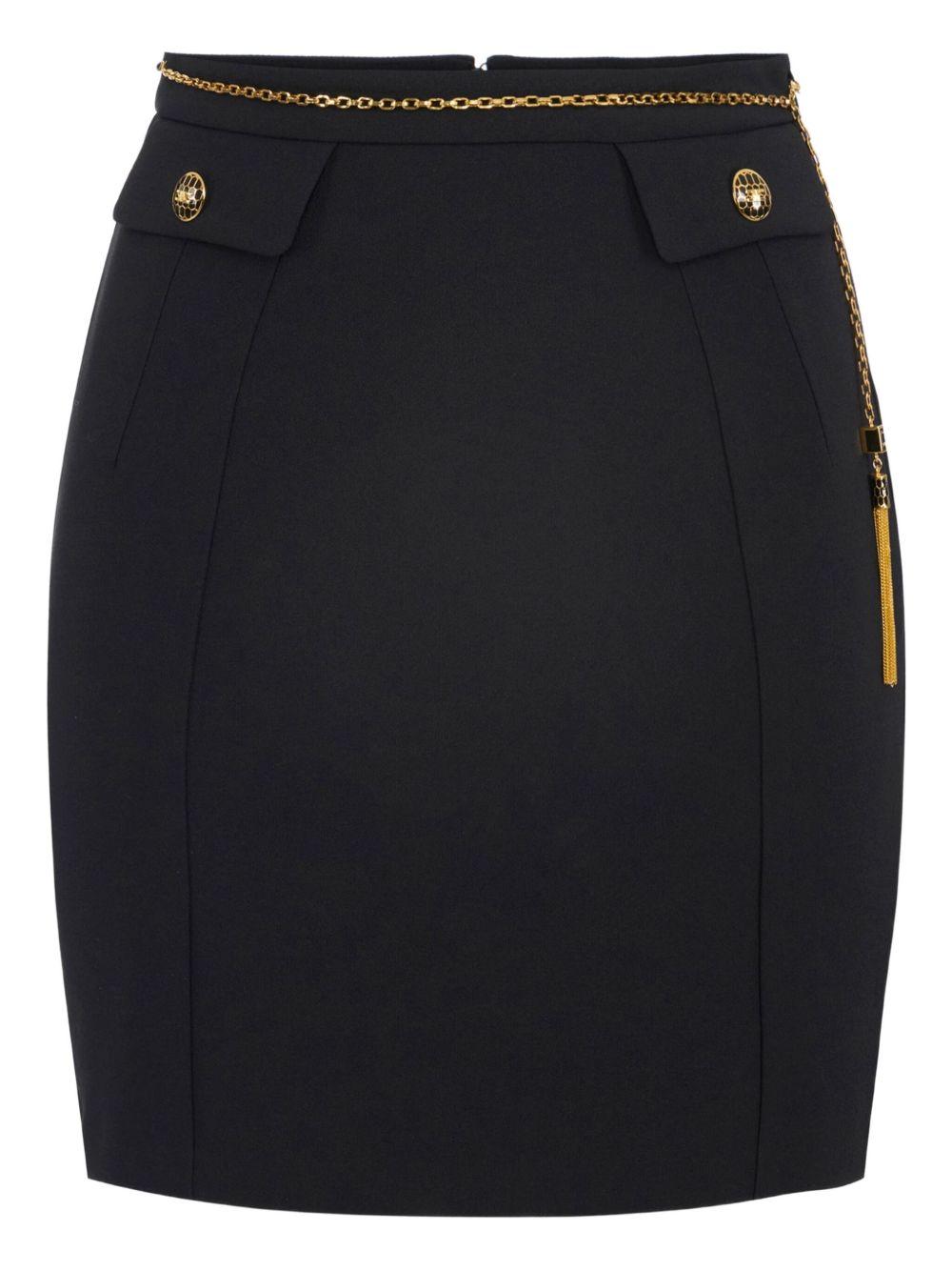Skirt in double-layer crêpe fabric with jewel chain GO14857E2 110NERO ELISABETTA FRANCHI 